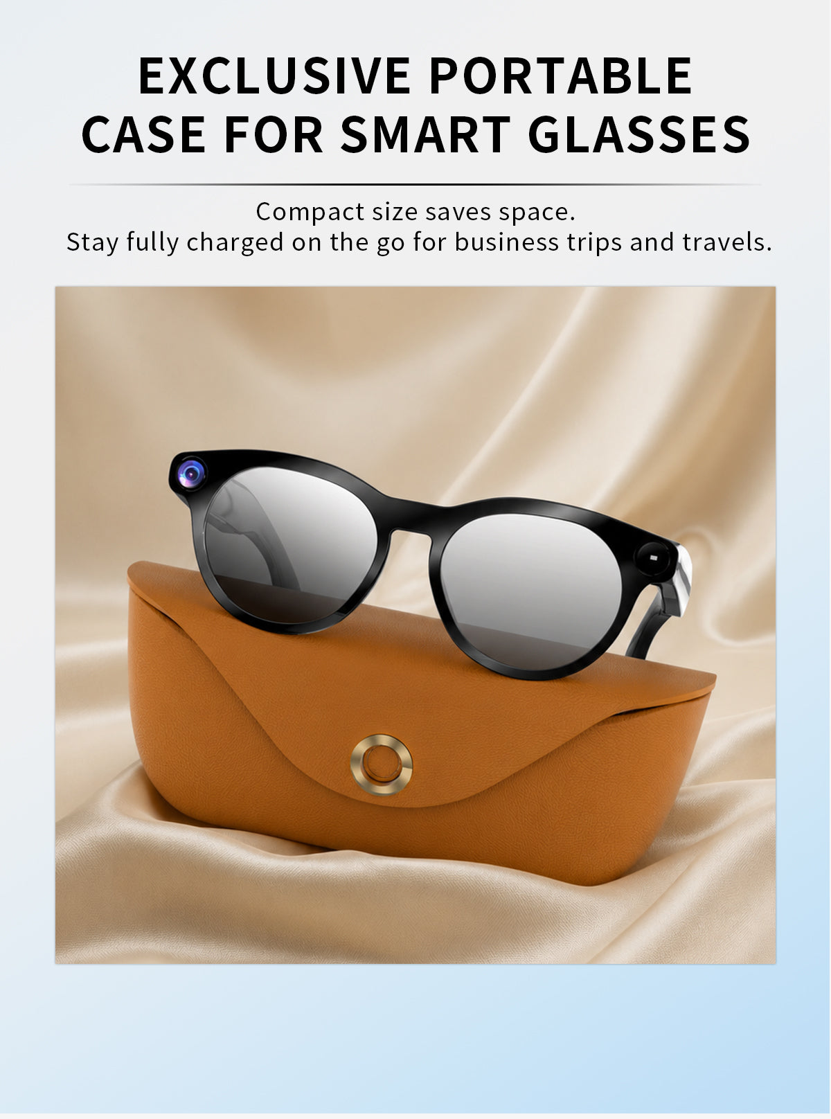 Domars AI Smart Glasses with Photochromic Lens, 8MP 1080P HD Camera for Video Recording, Voice‑Activated AI Assistant, Bluetooth Calling & Music, Portable 2000mAh Magnetic Charging Case for Outdoor Travel Daily Use（副本）