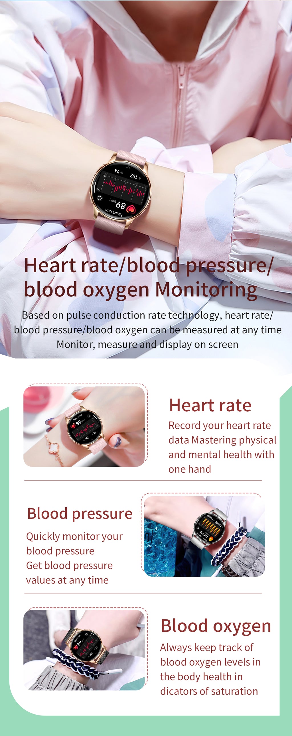 Women Smart Watch with Bluetooth Calling, 1.32" AMOLED Round Screen IP68 Waterproof Fitness Tracker, Multi Sports Modes Activity Watch Compatible with iPhone Android