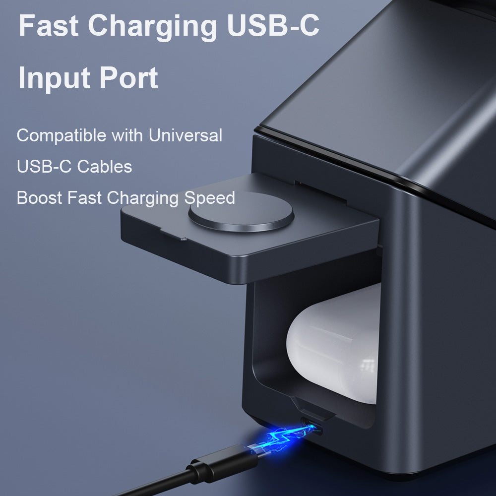 Domars Magnetic Wireless Charging Station,4-in-1 wireless charger,with 180° Auto-Rotation & Clock,Fast 15W Charger for iPhone 17-12 Series,Apple Watch, AirPods,Qi-Enabled Android Phones