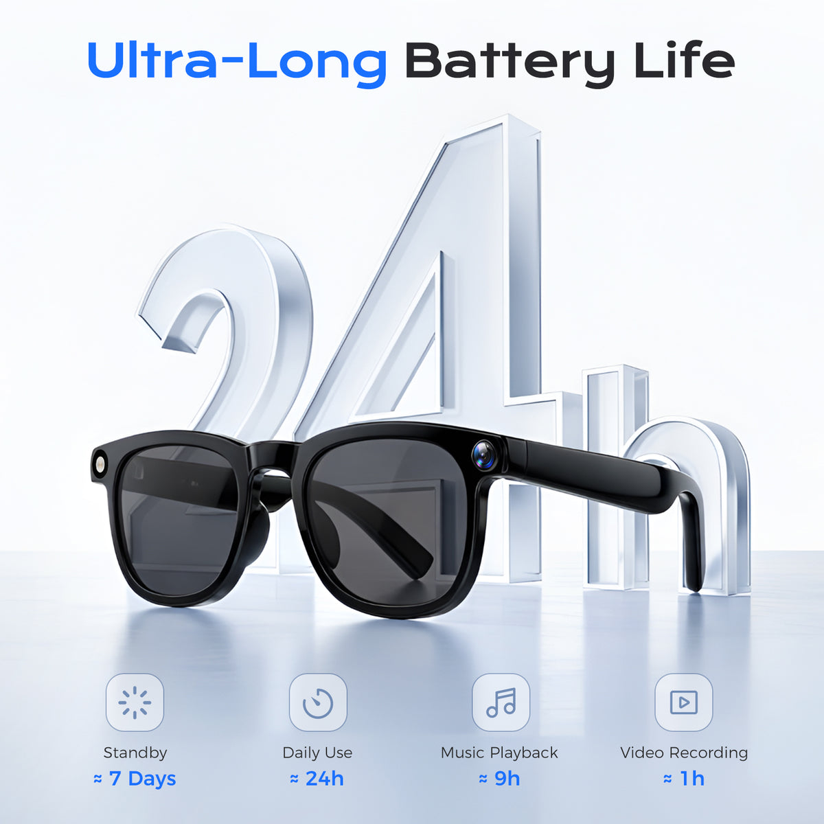AI Smart Glasses with Camera, 164 Languages Real-Time Translation & ChatGPT/DeepSeek R1, Bluetooth 5.3 Camera Glasses, 12MP Video Recording, HiFi Stereo, IP67 Waterproof, for Travel/Office/Driving