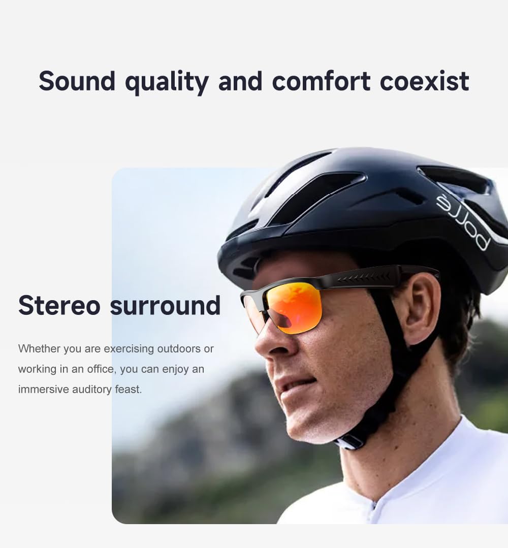 Domars Smart Glasses for Sports, AI Translator with 144 Languages, Bluetooth 5.0 Open-Ear Headphones, ENC Noise Cancelling, 4H Playtime, IPX5 Sweatproof, for Cycling/Running/Travel/Outdoor
