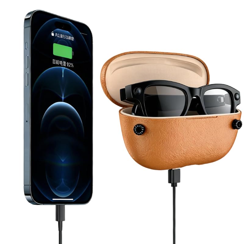 Domars Ultra AI Smart Glasses with 3600mAh Charging Case, 8MP Camera, Built-in ChatGPT, Voice Assistant, Hands-Free Recording & Translation, 32GB Memory, for Travel & Office