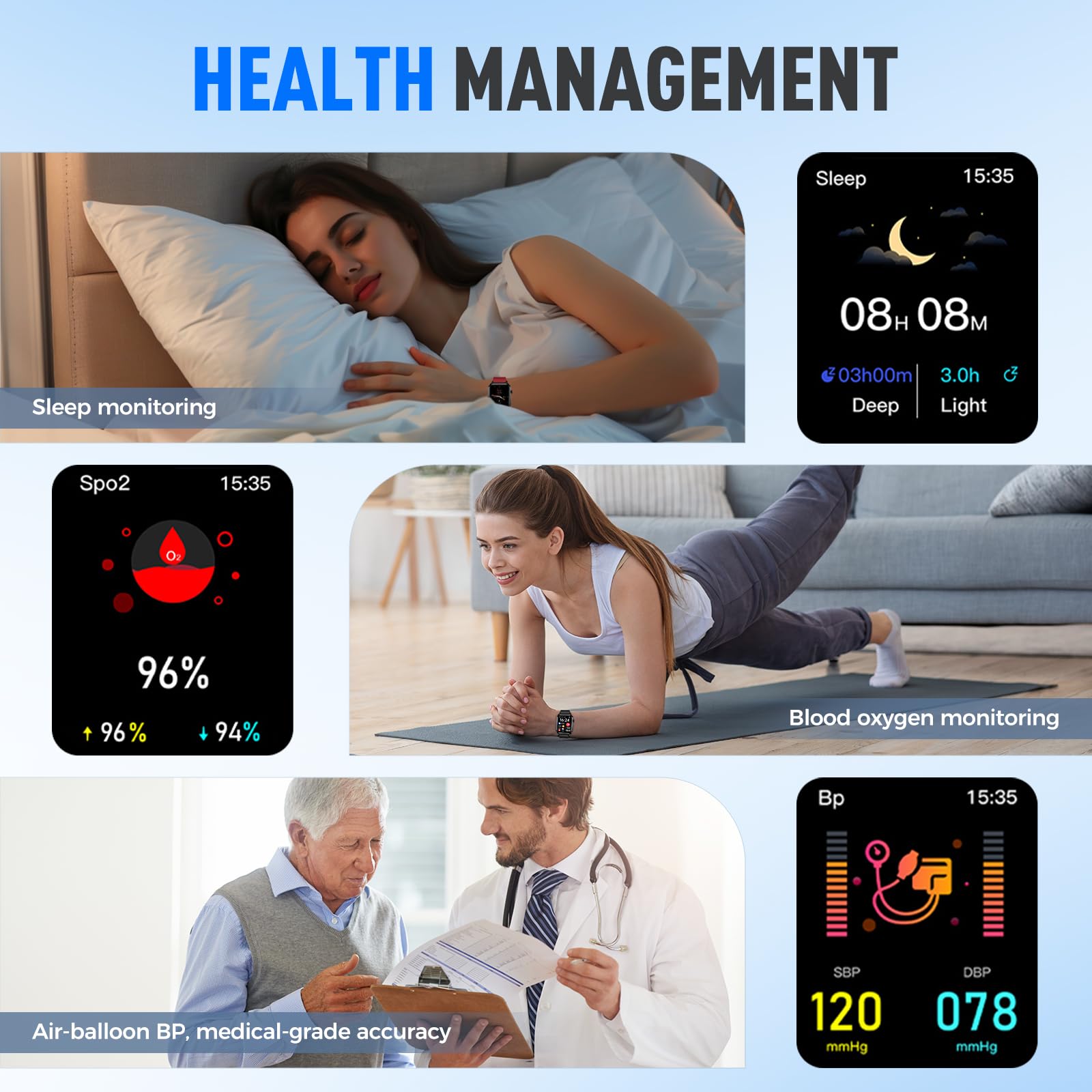 Domars Smart Watch with Health Monitoring, 1.92" Vital Signs Tracker for Blood Oxygen/Temperature/Heart Rate, 120+ Sports Modes, 30-Day Battery, IP68 Waterproof, Fitness Watch for Men Women
