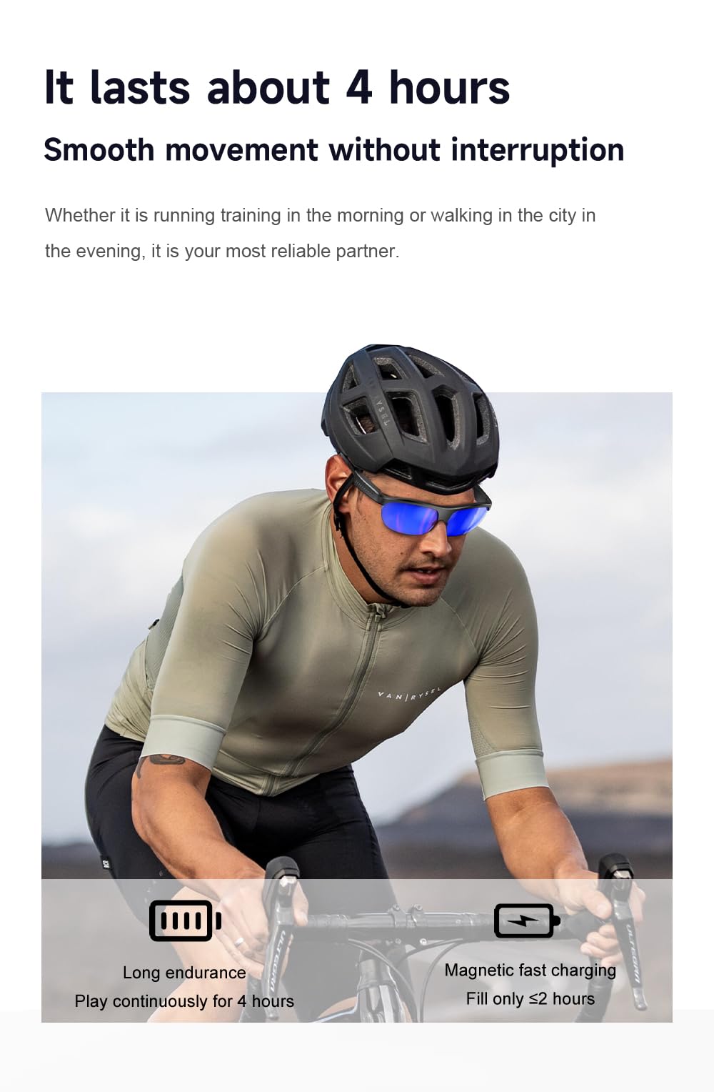Domars Smart Glasses for Sports, AI Translator with 144 Languages, Bluetooth 5.0 Open-Ear Headphones, ENC Noise Cancelling, 4H Playtime, IPX5 Sweatproof, for Cycling/Running/Travel/Outdoor