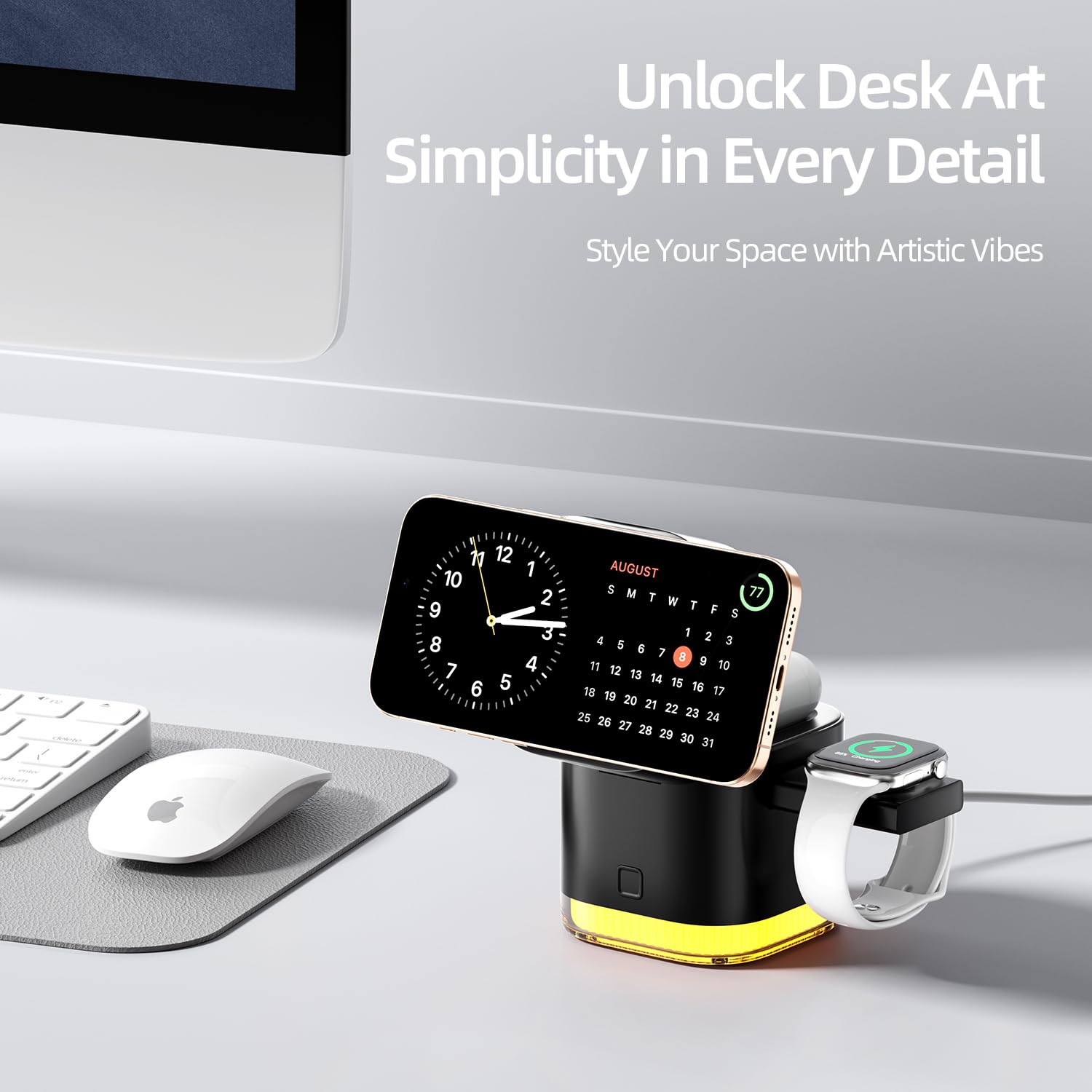 5-in-1 MagSafe Wireless Charging Station | 15W Fast Charger Compatible with iPhone 16-12, Apple Watch, AirPods | Built-in Cable & Night Light | Portable Dock for Home, Office, Travel