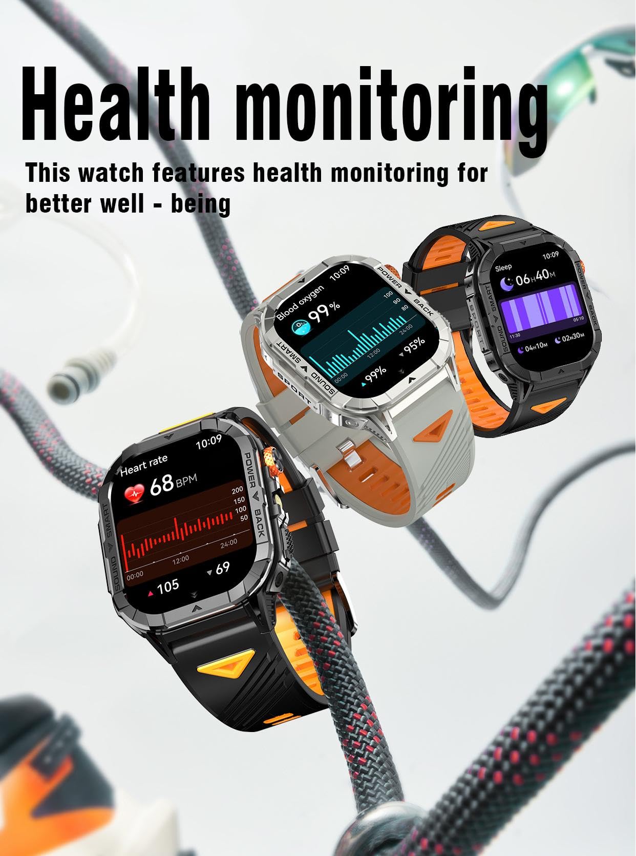Domars Smart Watch for Men, 2.13" AMOLED HD Display Fitness Tracker, 100+ Sport Modes, IP68 Waterproof, Bluetooth 5.3, Heart Rate Sleep Monitor, LED Flashlight, iOS Android Compatible
