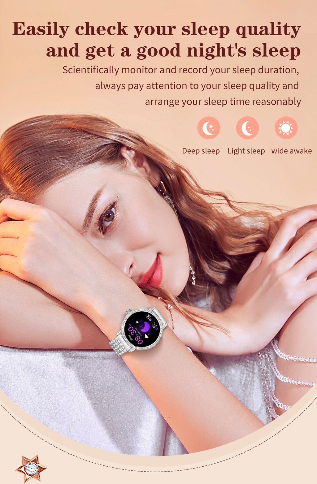 Smart Watch for Women, Diamond Encrusted Fitness Tracker, 1.27" HD Touch Screen IP67 Waterproof Smartwatch Compatible with iOS Android, Multi Sport Modes Long Battery Life Ladies Wrist Watch