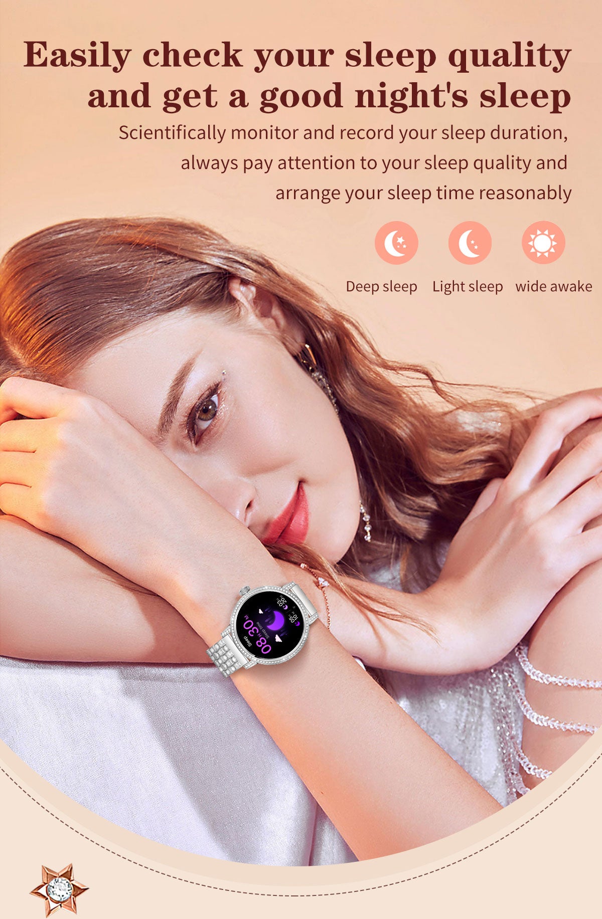 Smart Watch for Women, Diamond Encrusted Fitness Tracker, 1.27" HD Touch Screen IP67 Waterproof Smartwatch Compatible with iOS Android, Multi Sport Modes Long Battery Life Ladies Wrist Watch