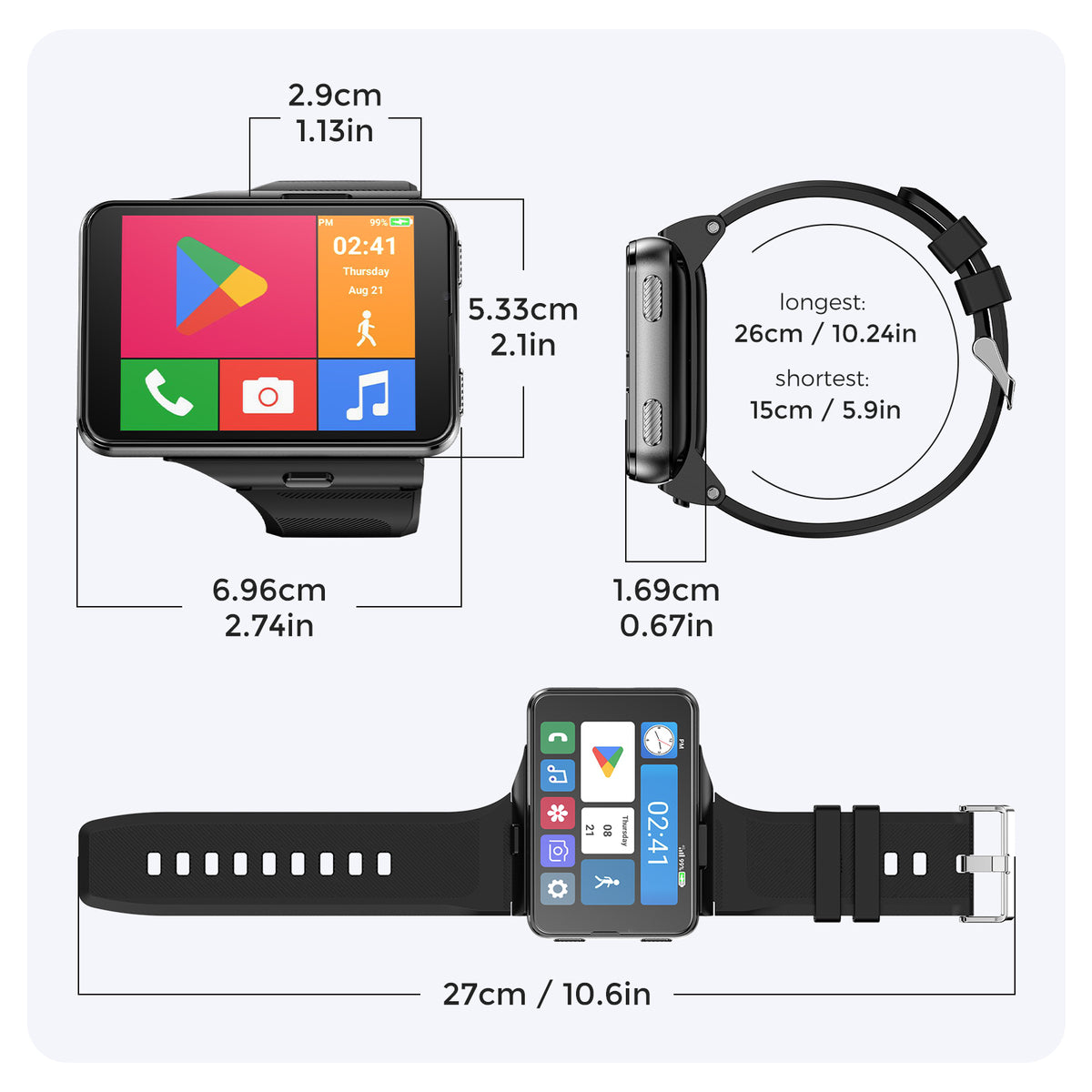 Domars 5G Smartwatch with Calling,2.88″ HD Touchscreen Dual Camera,GPS Navigation,Heart Rate Monitor, 100+ Exercise Modes – Standalone Smart Watch for Men Women
