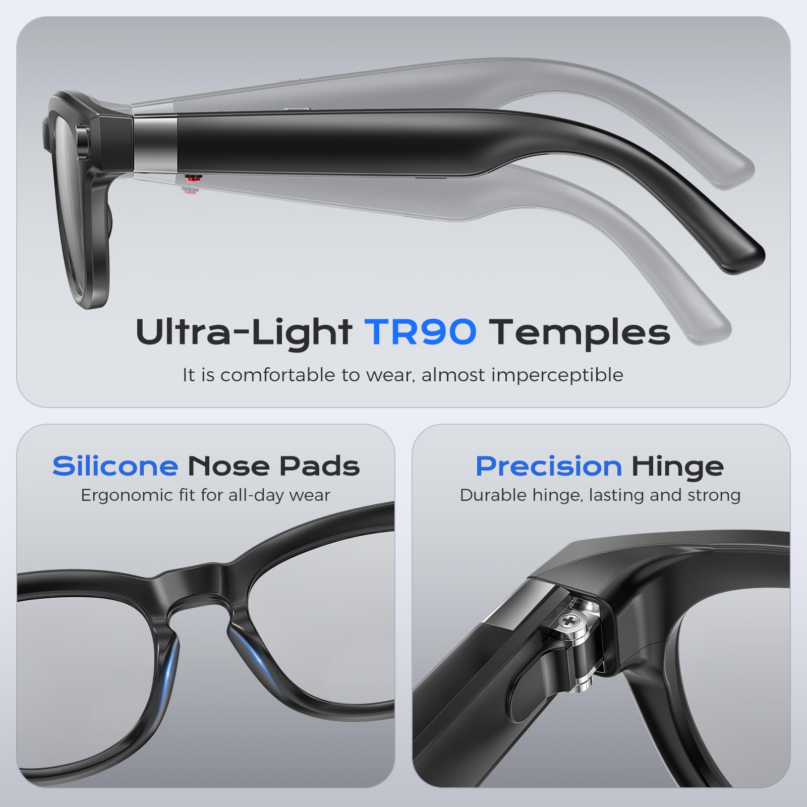 Domars Al Smart Glasses with 8MP Camera & 4K Video, AI Real-Time Translation, Auto-Dimming Lenses, Bluetooth 5.3, Magnetic Charging, UV Protection – for Work, Travel & Everyday Use