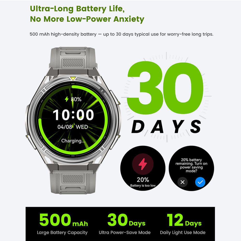 Outdoor GPS Smart Watch, Military Grade Rugged Sports Smartwatch with Dual Band GNSS Offline Map, 5ATM Waterproof, 500mAh Long Battery, Fitness Activity Tracker for Hiking Running Cycling