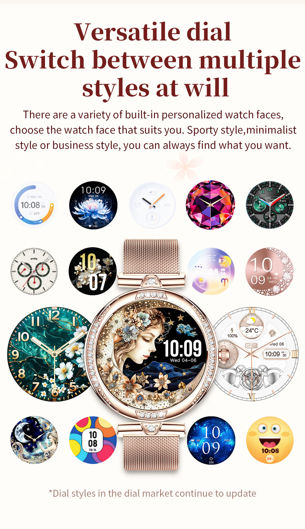 Women Smart Watch, Bluetooth Calling Fitness Tracker, 1.19” AMOLED Diamond Round Wrist Watch IP68 Waterproof Stainless Steel Band Smartwatch for Android iOS Gold Silver