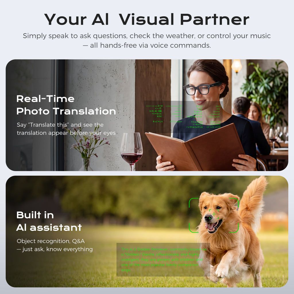 Domars Smart Glasses AI Glasses with AI translation in 145 languages,8-megapixel camera, Bluetooth 5.4,voice assistant, stereo sound and a lightweight design at 40g