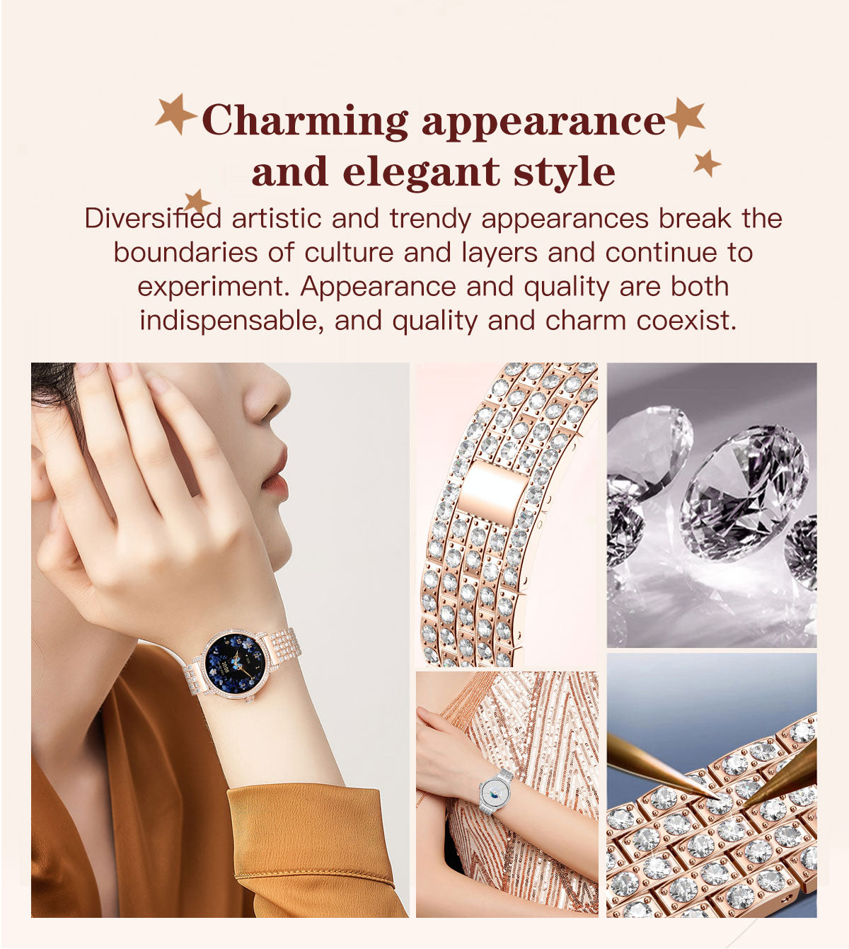 Smart Watch for Women, Diamond Encrusted Fitness Tracker, 1.27" HD Touch Screen IP67 Waterproof Smartwatch Compatible with iOS Android, Multi Sport Modes Long Battery Life Ladies Wrist Watch