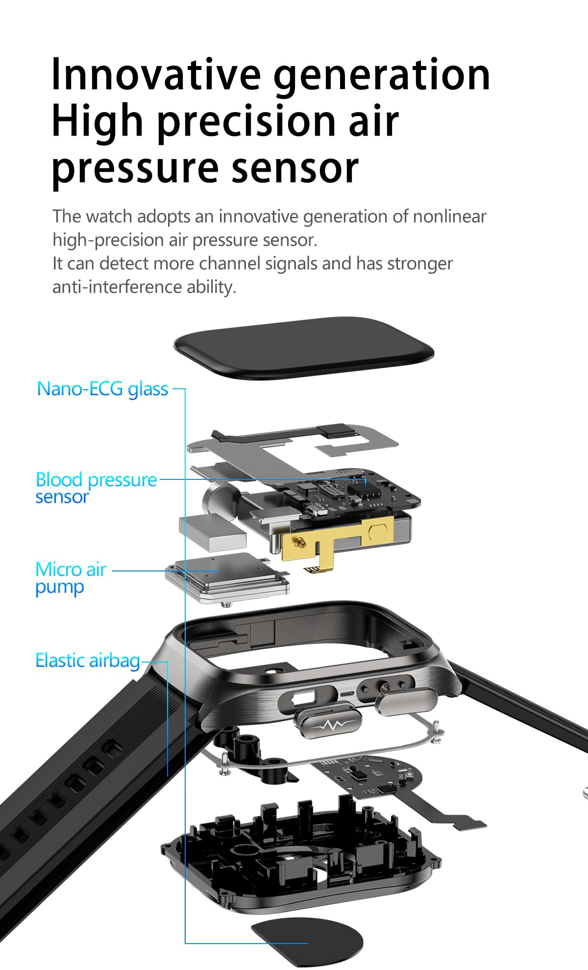 Domars Blood Pressure Smart Watch with Air Pump Cuff, 2.06" AMOLED, 530mAh 30-Day Battery, AI Wellness Analysis, Blood Oxygen/Temperature/Sleep Tracking, Bluetooth Call, Family Data Sync