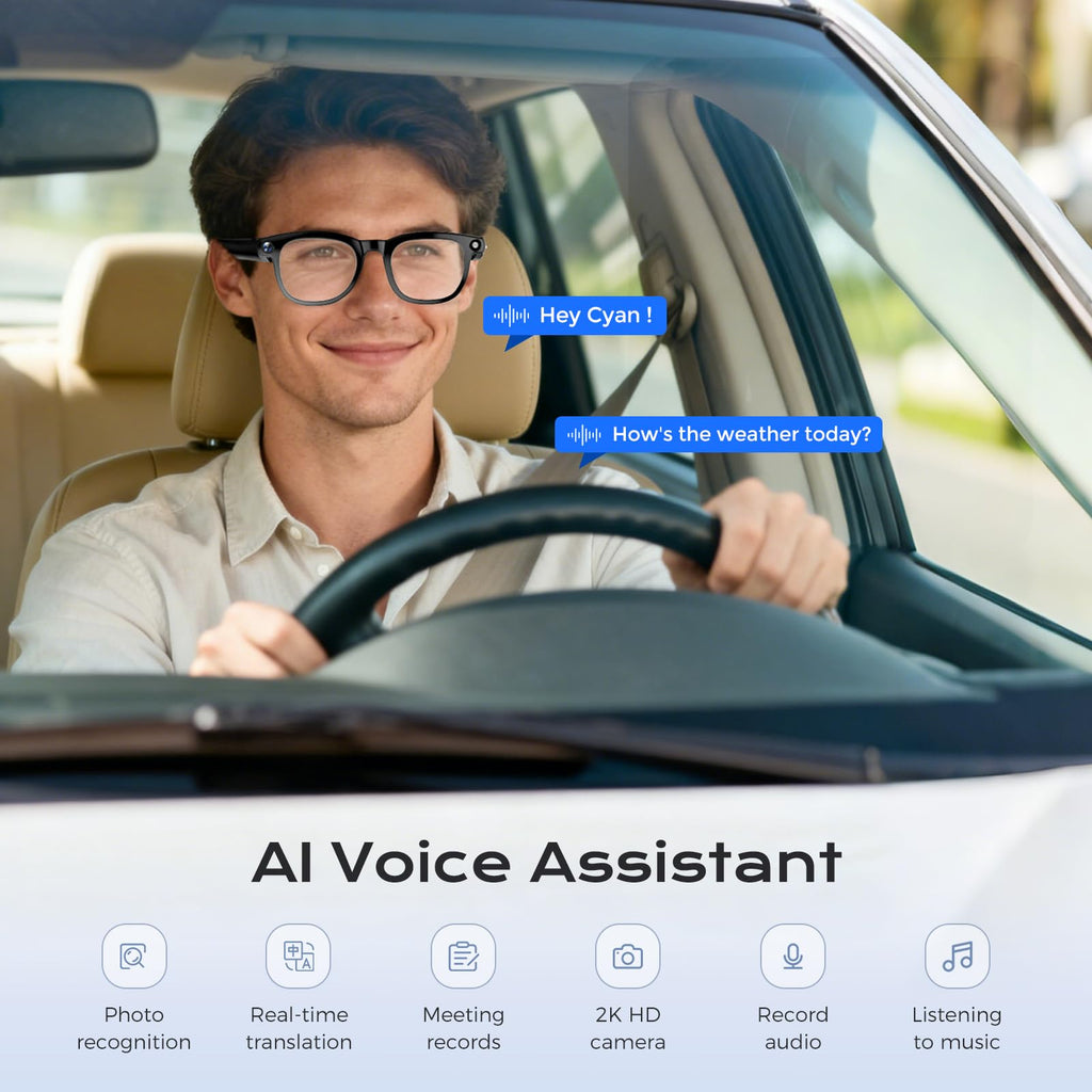 AI Smart Glasses with Camera, 164 Languages Real-Time Translation & ChatGPT/DeepSeek R1, Bluetooth 5.3 Camera Glasses, 12MP Video Recording, HiFi Stereo, IP67 Waterproof, for Travel/Office/Driving