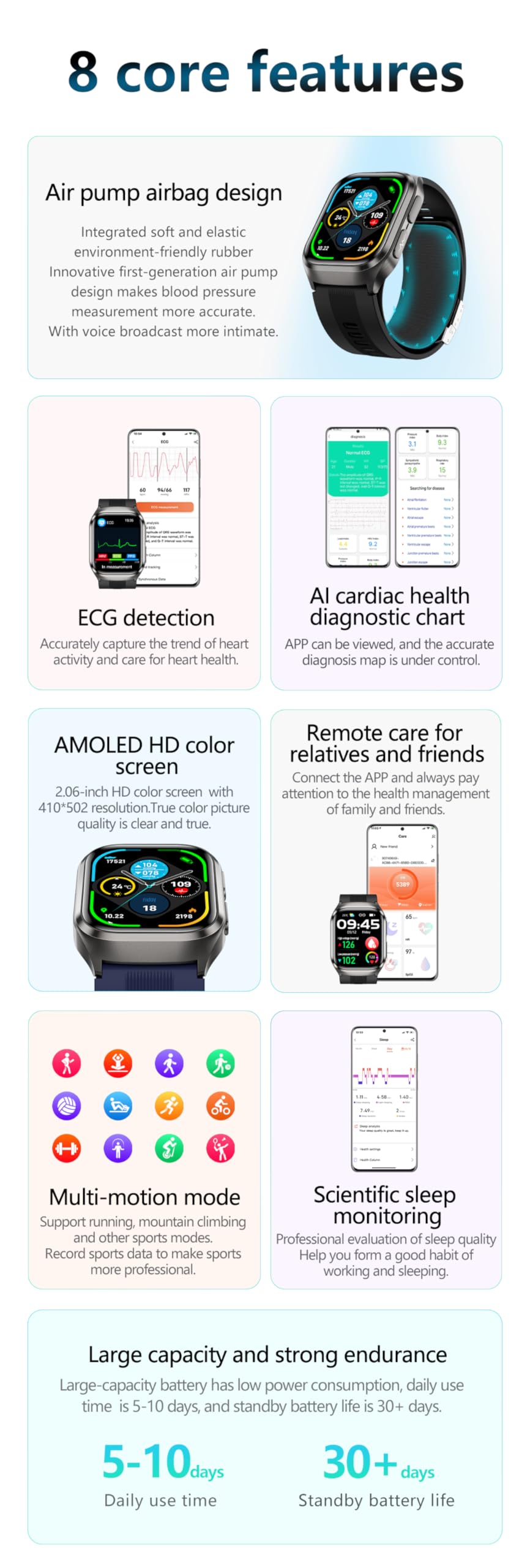 Domars Smartwatch with 2.06" AMOLED Screen, 123 Sports Modes, Advanced Health Trends Tracking, 30-Day Battery, Bluetooth Call, NFC, Multi-Language Support
