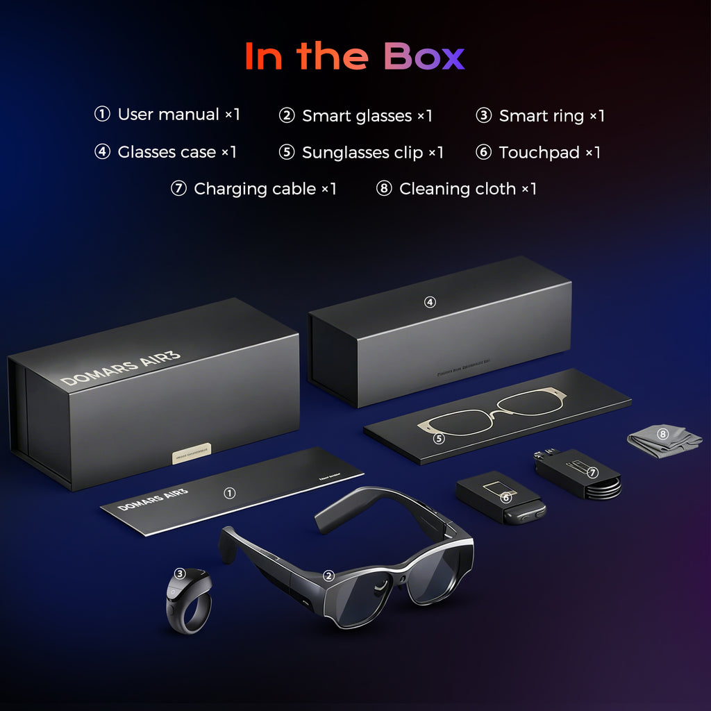 Domar's AI smart glasses feature 8 GB of RAM, 128 GB of storage, Android 14, and a standalone 8-core 4nm processor, making them lightweight smart glasses for hands-free calls and video calls.