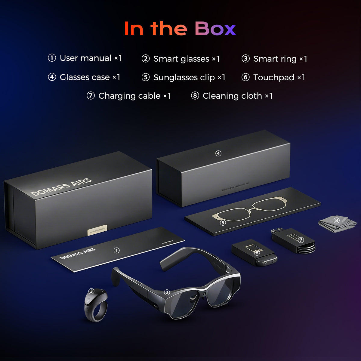 Domar's AI smart glasses feature 8 GB of RAM, 128 GB of storage, Android 14, and a standalone 8-core 4nm processor, making them lightweight smart glasses for hands-free calls and video calls.