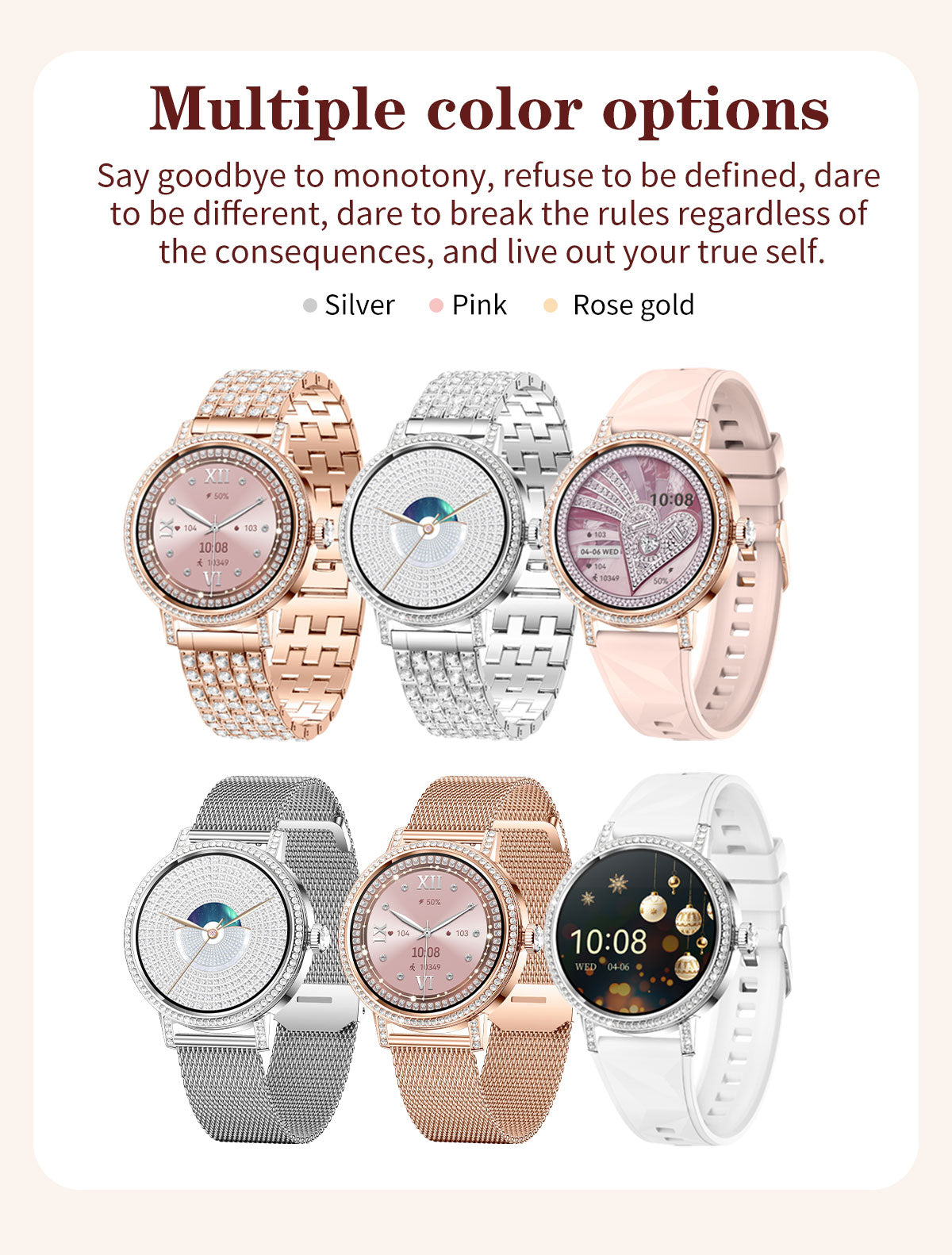Smart Watch for Women, Diamond Encrusted Fitness Tracker, 1.27" HD Touch Screen IP67 Waterproof Smartwatch Compatible with iOS Android, Multi Sport Modes Long Battery Life Ladies Wrist Watch