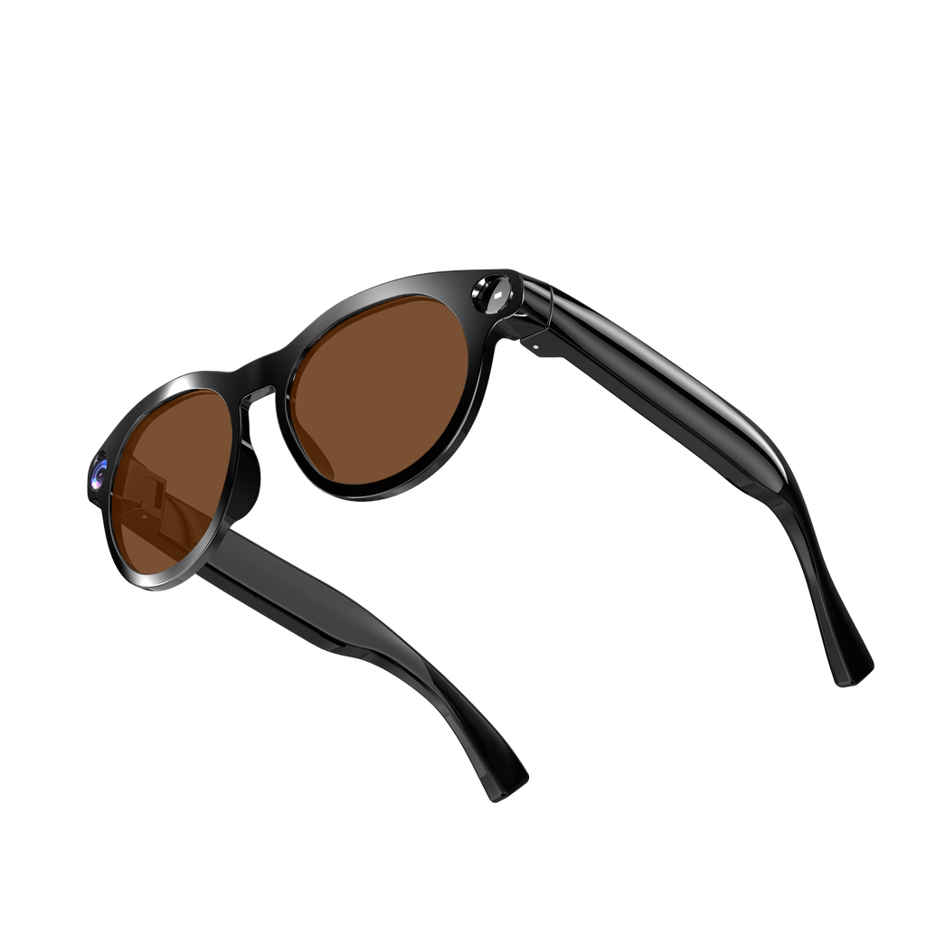 Domars AI Smart Glasses with Photochromic Lens, 8MP 1080P HD Camera for Video Recording, Voice‑Activated AI Assistant, Bluetooth Calling & Music, Portable 2000mAh Magnetic Charging Case for Outdoor Travel Daily Use（副本）