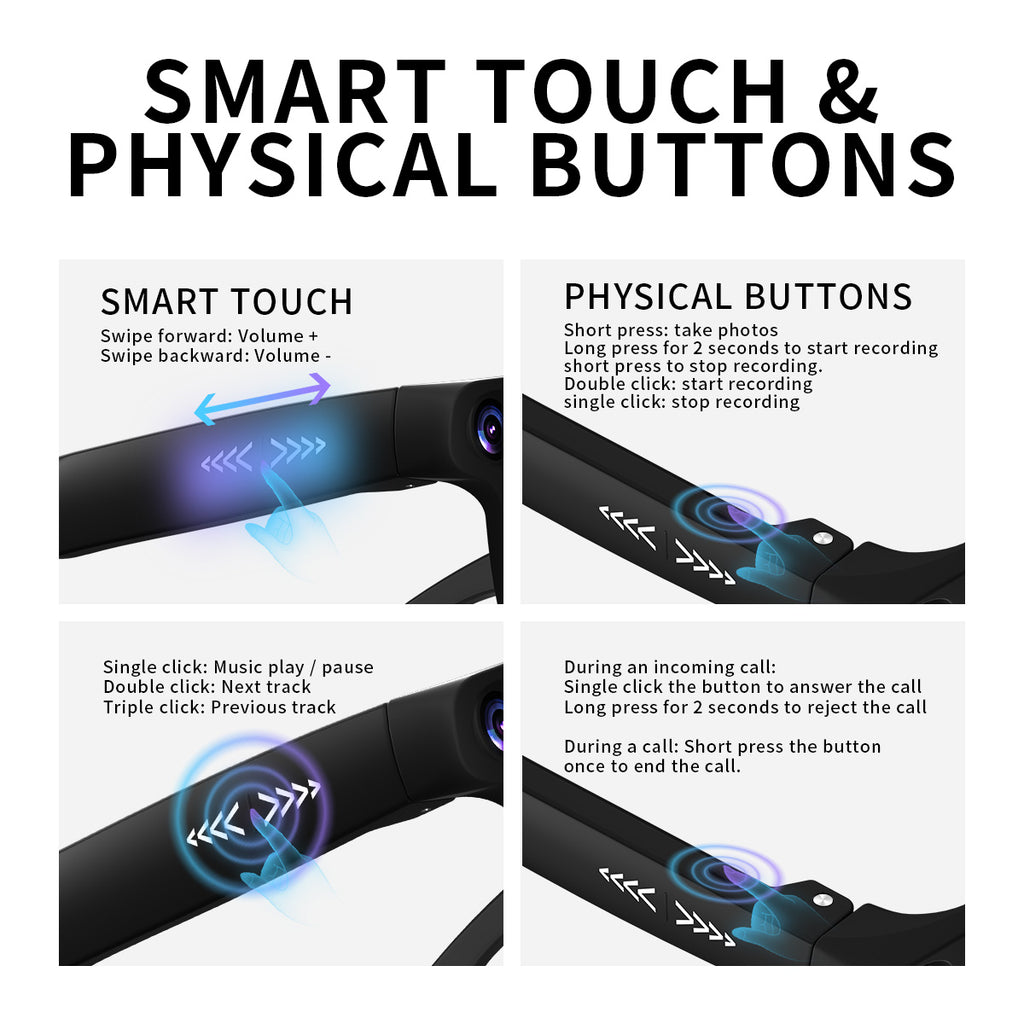 1080P Smart Camera Glasses, Bluetooth 5.3 Open Ear Audio, AI Assistant, Real-Time Translation, Hands-Free TikTok Live Stream, 290mAh Type-C Charging