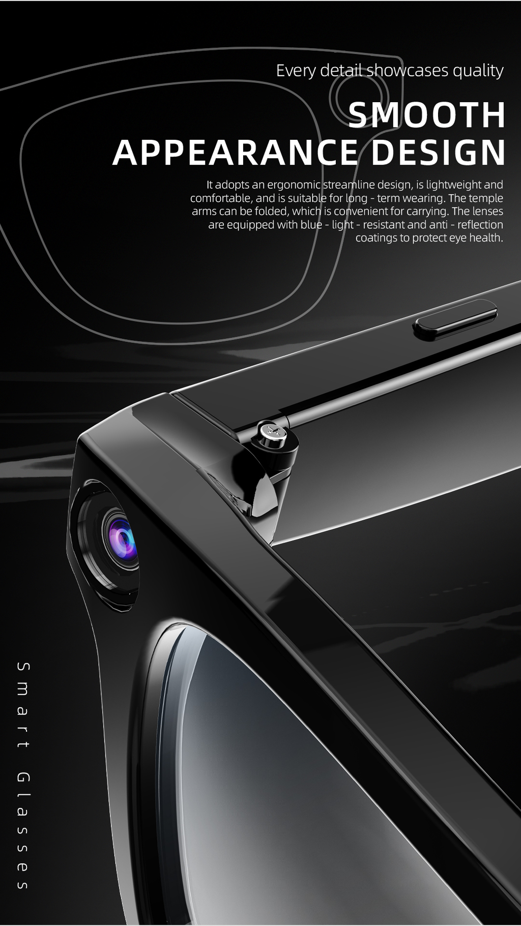 Domars AI Smart Glasses With 20MP HD Camera,Anti-Shake Video Recording,30H Battery Life,WiFi 5/6,32GB Memory,AI Translation & Recognition,Touch Control,Anti-blue Light and Anti-reflection Coating