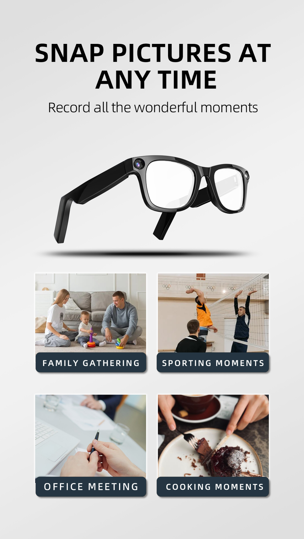 Domars AI Smart Glasses With 20MP HD Camera,Anti-Shake Video Recording,30H Battery Life,WiFi 5/6,32GB Memory,AI Translation & Recognition,Touch Control,Anti-blue Light and Anti-reflection Coating