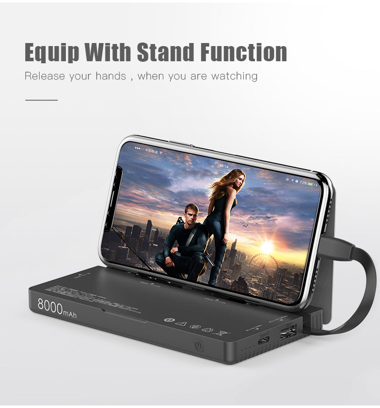 Domars Charging Station with Built-in Cables,8000mAh x8 Power Bank Dock Phone Charging Bank,Customisable With Your Own Logo, All-in-One Portable Charger Solution for Cafe/Hotel/Library