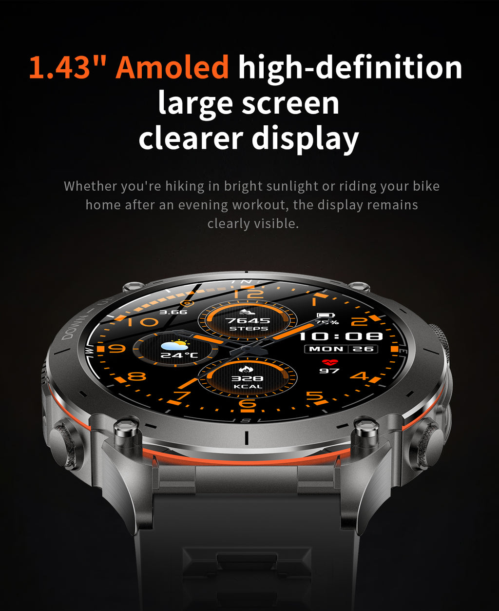 Domars Smart Watch for Men and Women with GPS and Compass,100+ Sports Modes, 30m Waterproof,MIL-STD-810H Durable,1.43" AMOLED Screen,730mAh Battery,For Sports, Adventure,Mountaineering etc