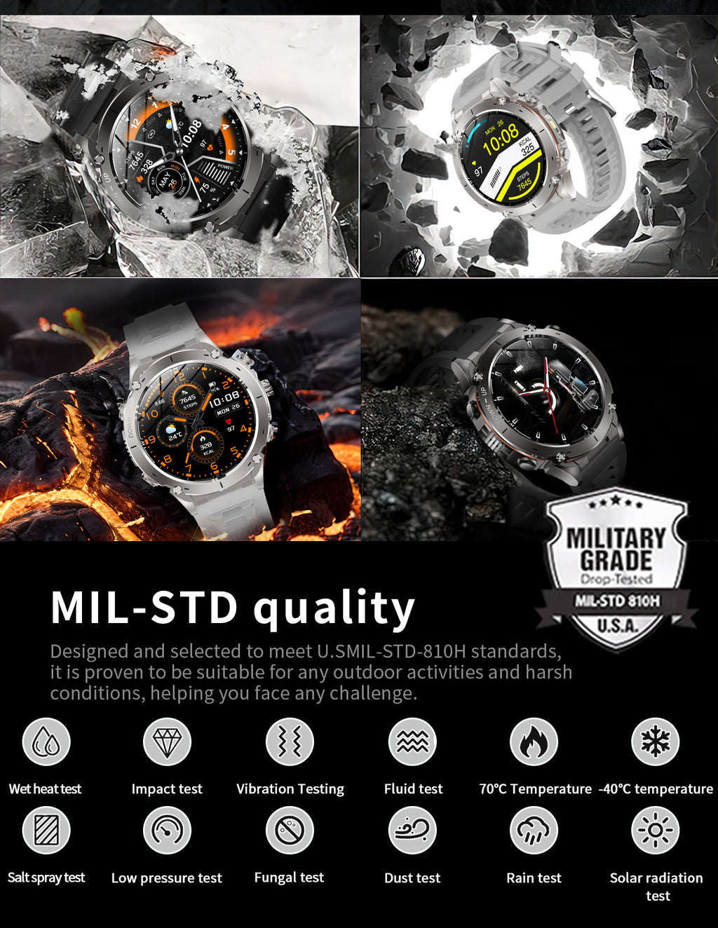 Domars Smart Watch for Men and Women with GPS and Compass,100+ Sports Modes, 30m Waterproof,MIL-STD-810H Durable,1.43" AMOLED Screen,730mAh Battery,For Sports, Adventure,Mountaineering etc