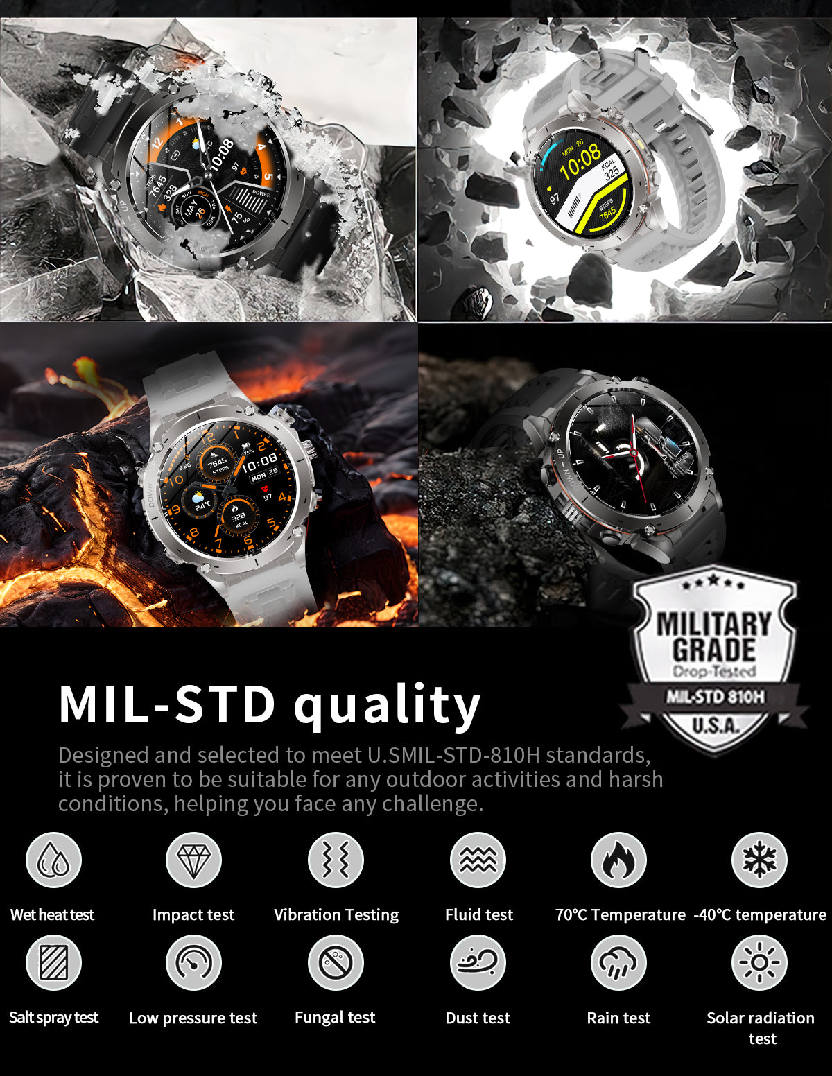 Domars Smart Watch for Men and Women with GPS and Compass,100+ Sports Modes, 30m Waterproof,MIL-STD-810H Durable,1.43" AMOLED Screen,730mAh Battery,For Sports, Adventure,Mountaineering etc