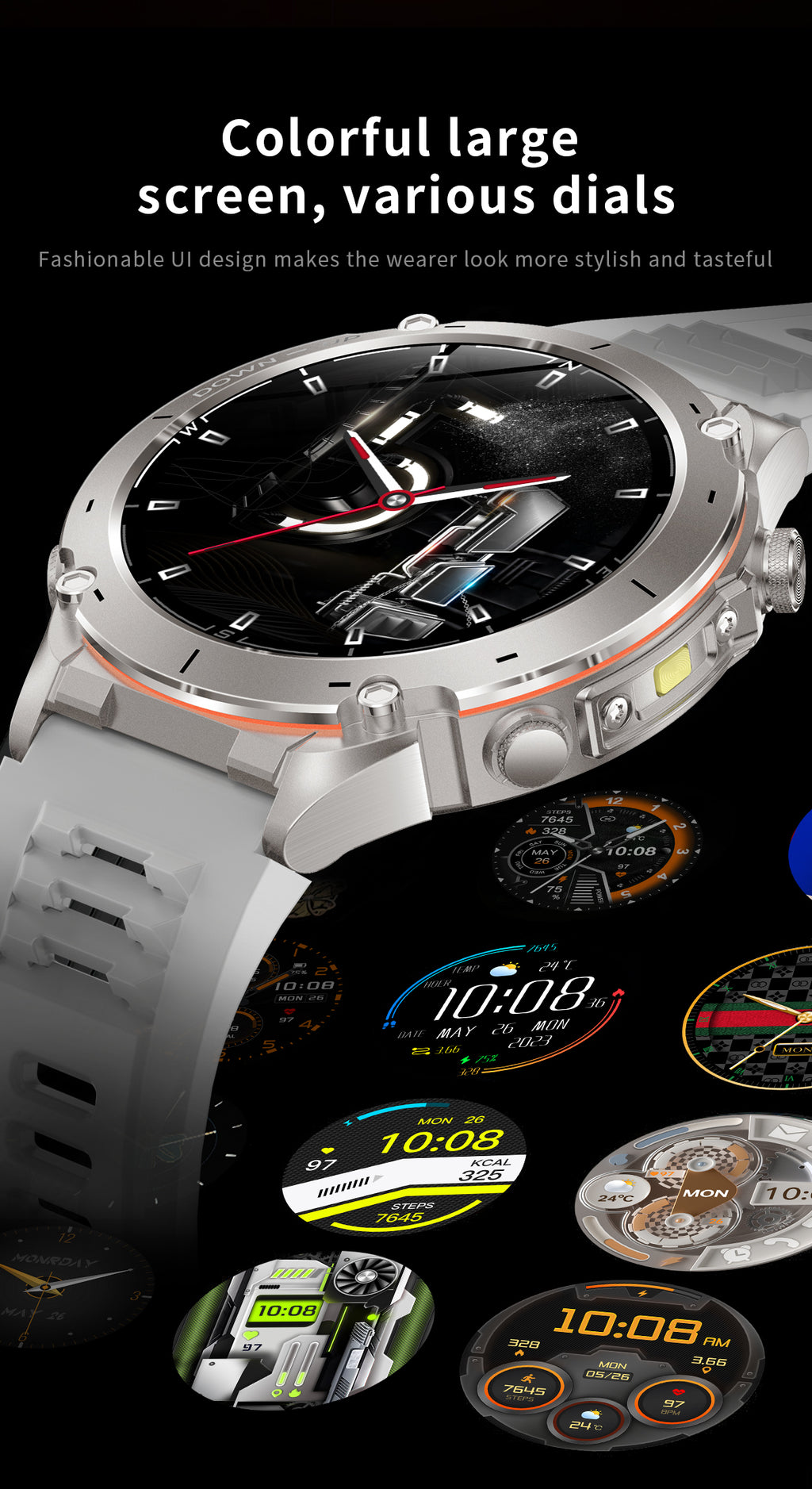 Domars Smart Watch for Men and Women with GPS and Compass,100+ Sports Modes, 30m Waterproof,MIL-STD-810H Durable,1.43" AMOLED Screen,730mAh Battery,For Sports, Adventure,Mountaineering etc