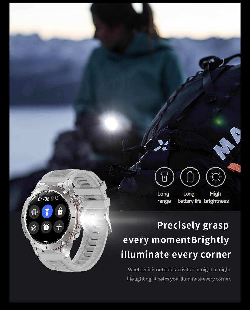 Domars Smart Watch for Men and Women with GPS and Compass,100+ Sports Modes, 30m Waterproof,MIL-STD-810H Durable,1.43" AMOLED Screen,730mAh Battery,For Sports, Adventure,Mountaineering etc