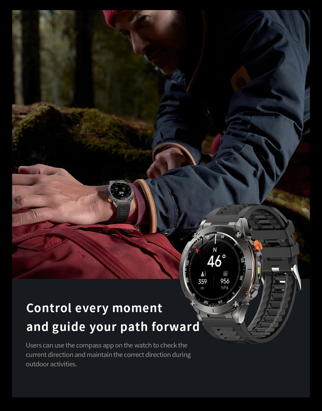 Domars Smart Watch for Men and Women with GPS and Compass,100+ Sports Modes, 30m Waterproof,MIL-STD-810H Durable,1.43" AMOLED Screen,730mAh Battery,For Sports, Adventure,Mountaineering etc