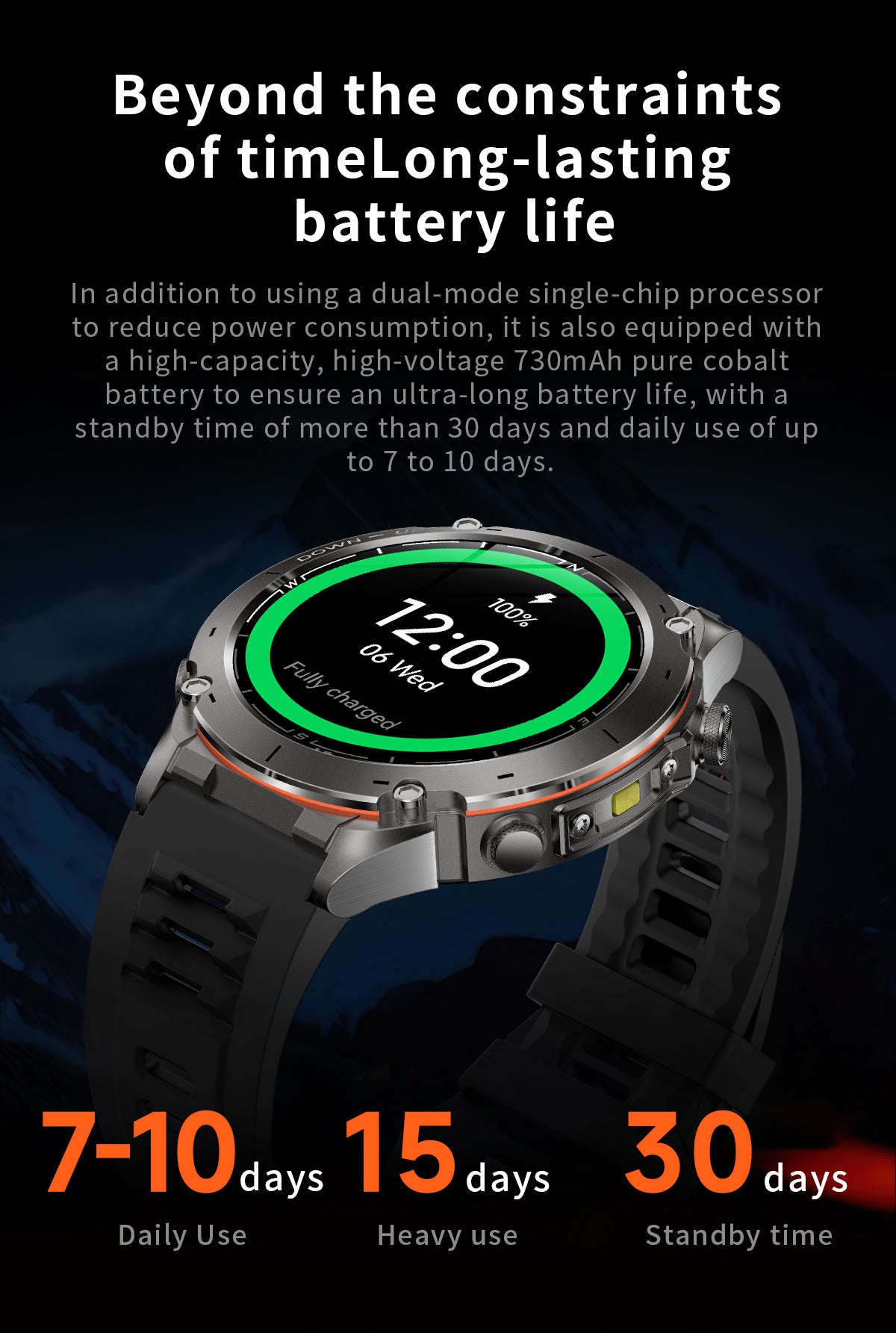 Domars Smart Watch for Men and Women with GPS and Compass,100+ Sports Modes, 30m Waterproof,MIL-STD-810H Durable,1.43" AMOLED Screen,730mAh Battery,For Sports, Adventure,Mountaineering etc