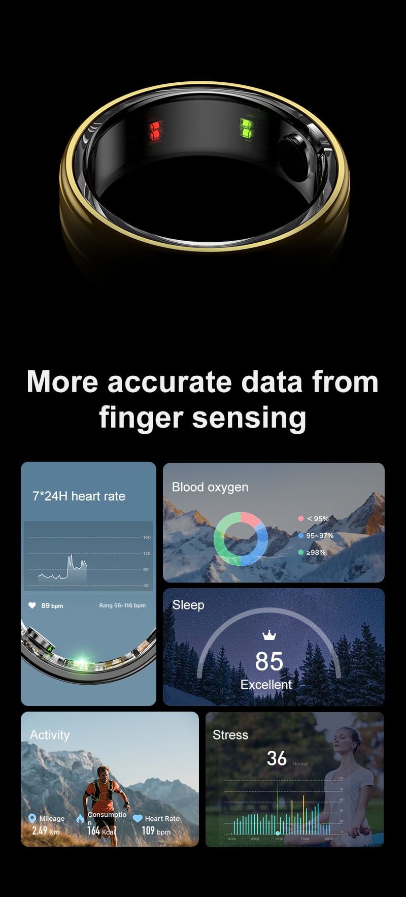 Domars Smart Health Ring for Women & Men - 7-Day Battery, 5ATM Waterproof, No Subscription - Heart Rate/Sleep/Stress/Fitness Tracker, Compatible with Android & iOS