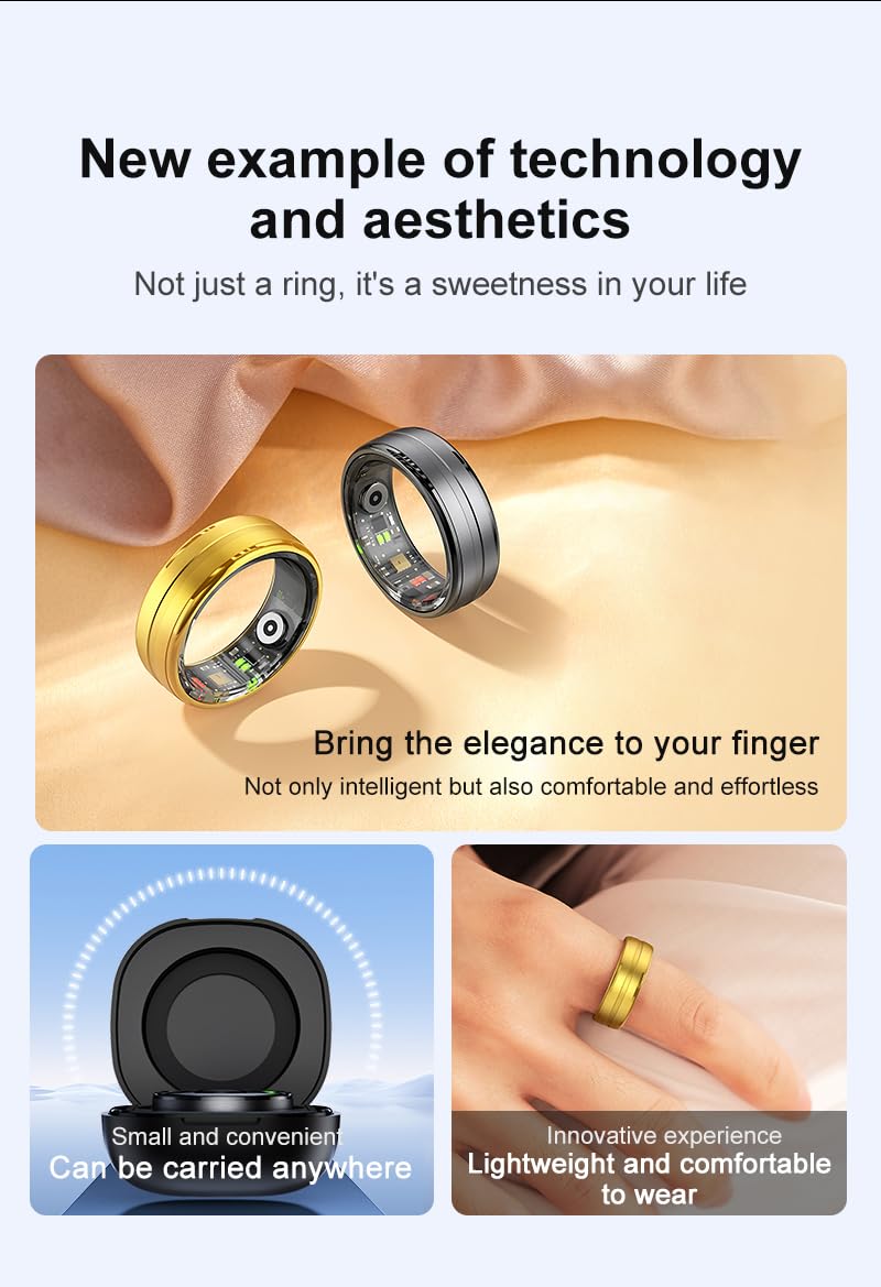 Domars Smart Health Ring for Women & Men - 7-Day Battery, 5ATM Waterproof, No Subscription - Heart Rate/Sleep/Stress/Fitness Tracker, Compatible with Android & iOS