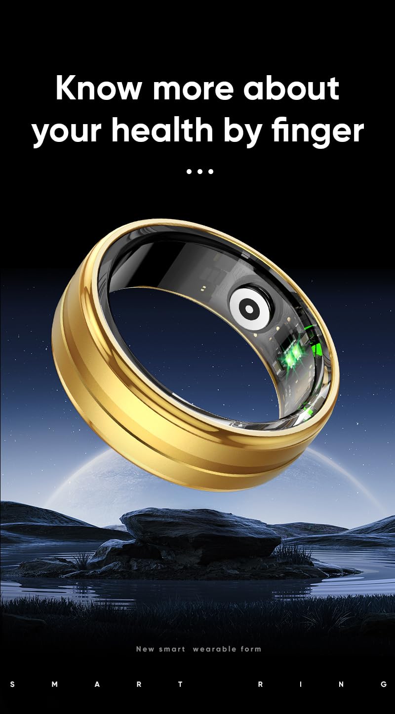 Domars Smart Health Ring for Women & Men - 7-Day Battery, 5ATM Waterproof, No Subscription - Heart Rate/Sleep/Stress/Fitness Tracker, Compatible with Android & iOS