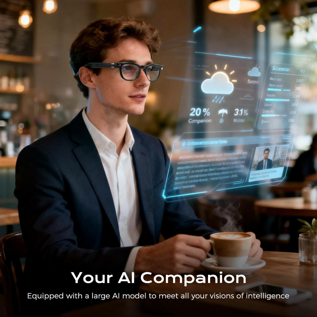 Domars Al Smart Glasses with 8MP Camera & 4K Video, AI Real-Time Translation, Auto-Dimming Lenses, Bluetooth 5.3, Magnetic Charging, UV Protection – for Work, Travel & Everyday Use