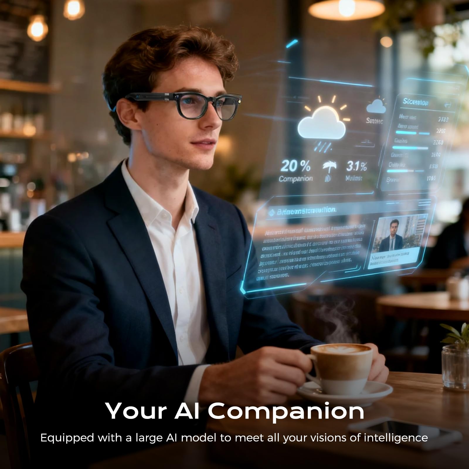 Domars Al Smart Glasses with 8MP Camera & 4K Video, AI Real-Time Translation, Auto-Dimming Lenses, Bluetooth 5.3, Magnetic Charging, UV Protection – for Work, Travel & Everyday Use