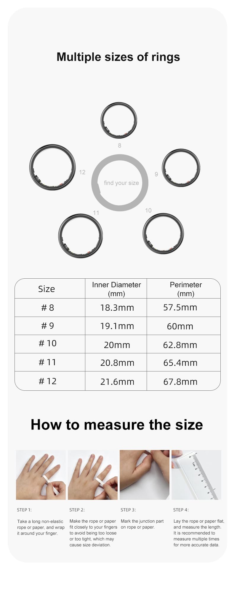 Domars Smart Health Ring for Women & Men - 7-Day Battery, 5ATM Waterproof, No Subscription - Heart Rate/Sleep/Stress/Fitness Tracker, Compatible with Android & iOS