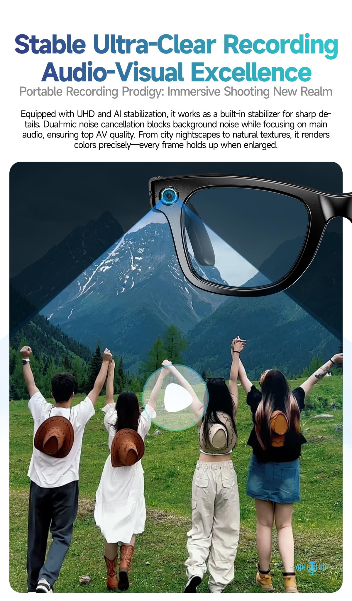 Domars AI Smart Glasses with 8MP Camera, Real-Time Translation, 32MP HD Photos, Anti-Shake Video, IP65 Waterproof, 35g Ultra-Light Design for Business & Travel
