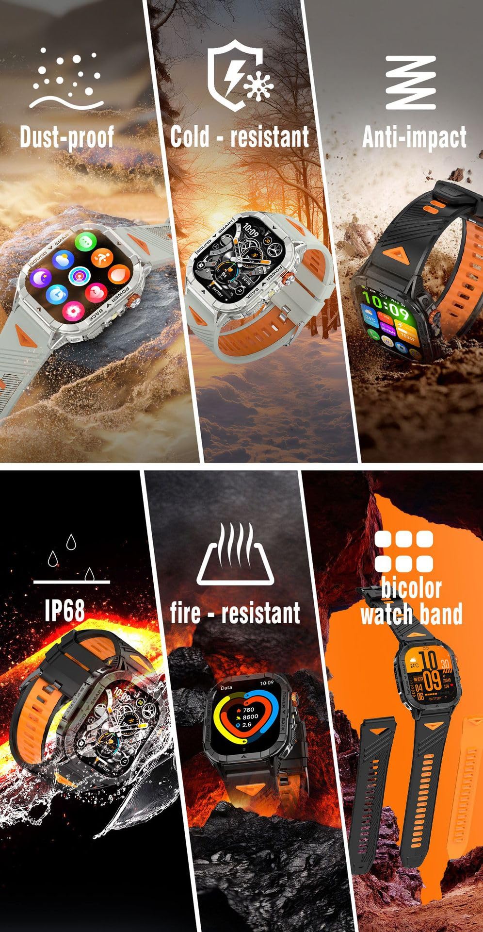 Domars Smart Watch for Men, 2.13" AMOLED HD Display Fitness Tracker, 100+ Sport Modes, IP68 Waterproof, Bluetooth 5.3, Heart Rate Sleep Monitor, LED Flashlight, iOS Android Compatible