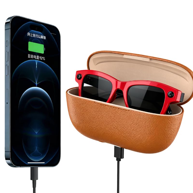 Domars Ultra AI Smart Glasses with 3600mAh Charging Case, 8MP Camera, Built-in ChatGPT, Voice Assistant, Hands-Free Recording & Translation, 32GB Memory, for Travel & Office
