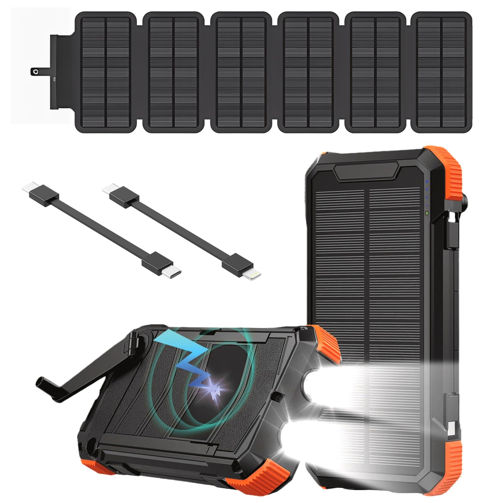 Domars Solar Power Bank 20000mAh with 6 Solar Panels, Super Fast Charging USB-C Portable Charger, IPX5 Water-Resistant External Battery Pack with Flashlight/SOS for Outdoor Emergency