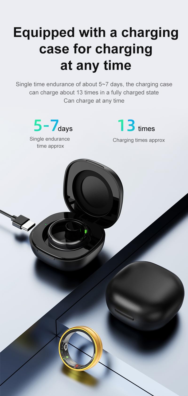 Domars Smart Health Ring for Women & Men - 7-Day Battery, 5ATM Waterproof, No Subscription - Heart Rate/Sleep/Stress/Fitness Tracker, Compatible with Android & iOS