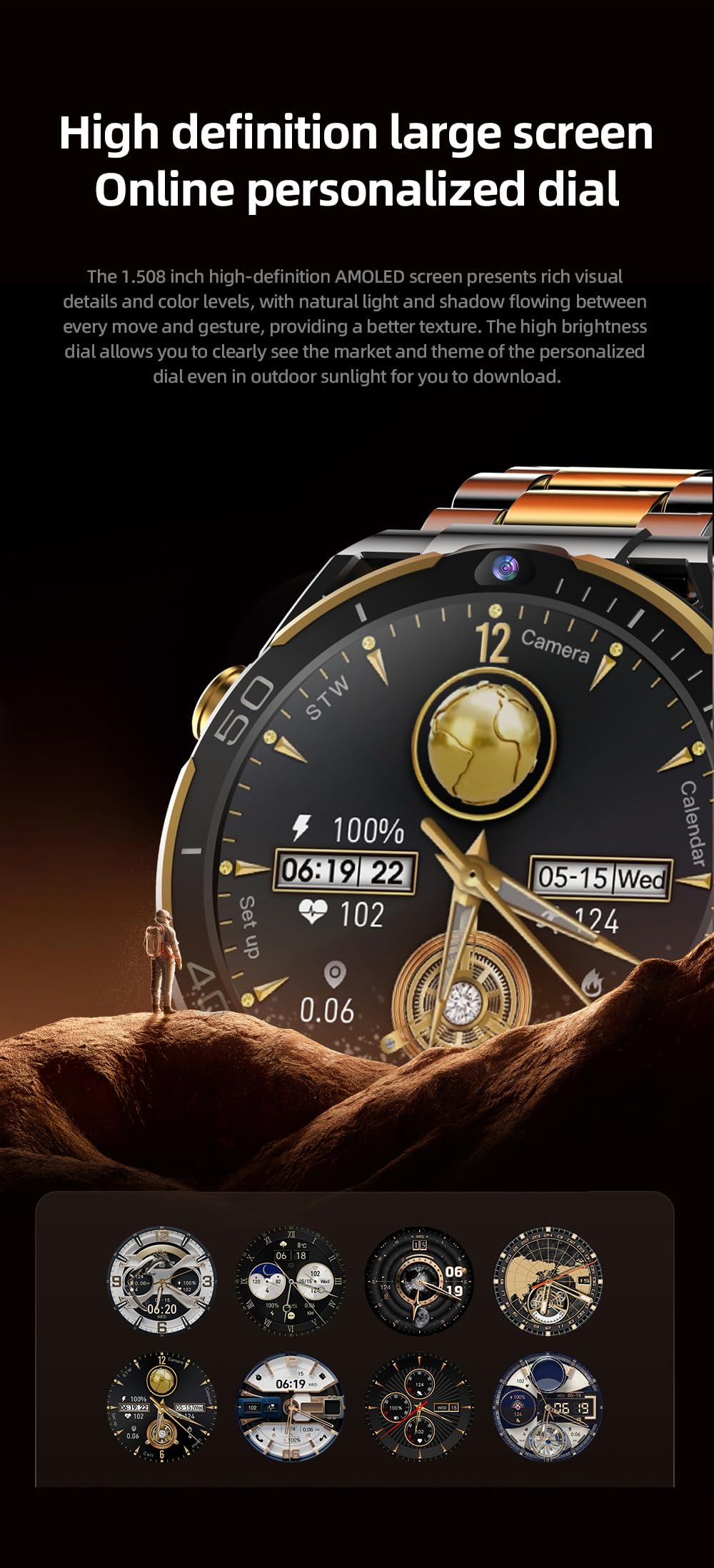 Domars Smart Watch with 200MP Camera, 6GB+128GB Memory, Android 10 OS, 1.5" HD Screen, 85 Language Support, 800mAh Battery for Men & Women