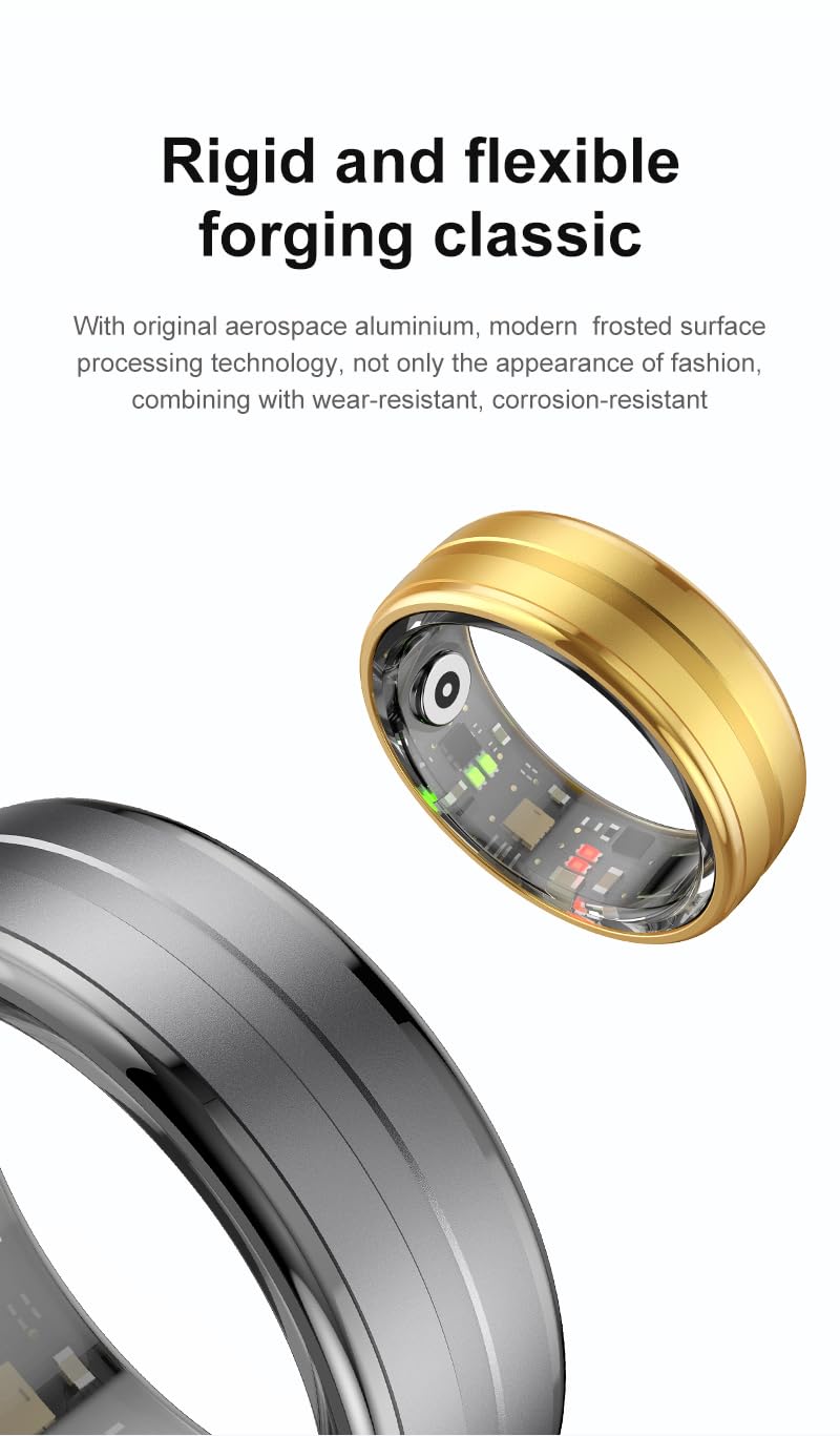 Domars Smart Health Ring for Women & Men - 7-Day Battery, 5ATM Waterproof, No Subscription - Heart Rate/Sleep/Stress/Fitness Tracker, Compatible with Android & iOS