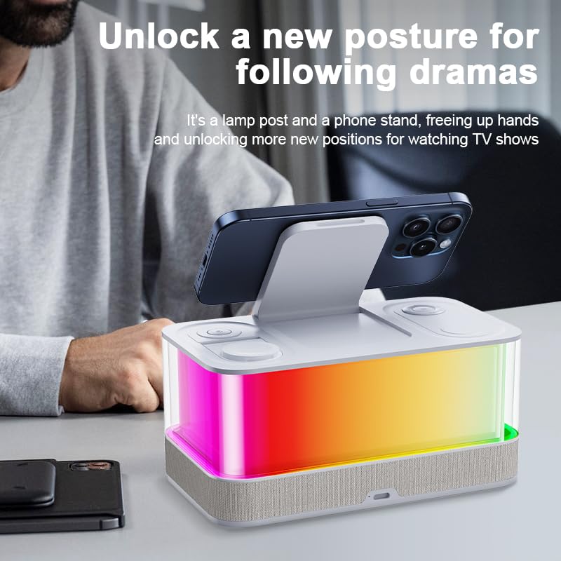 Domars Wireless Charging Station with Bluetooth 5.3 Speaker, 3D LED Night Light, Digital Clock, and Phone Holder for Home, Office, and Bedroom
